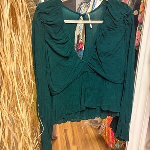 Free People Deep Green Women's Blouse
